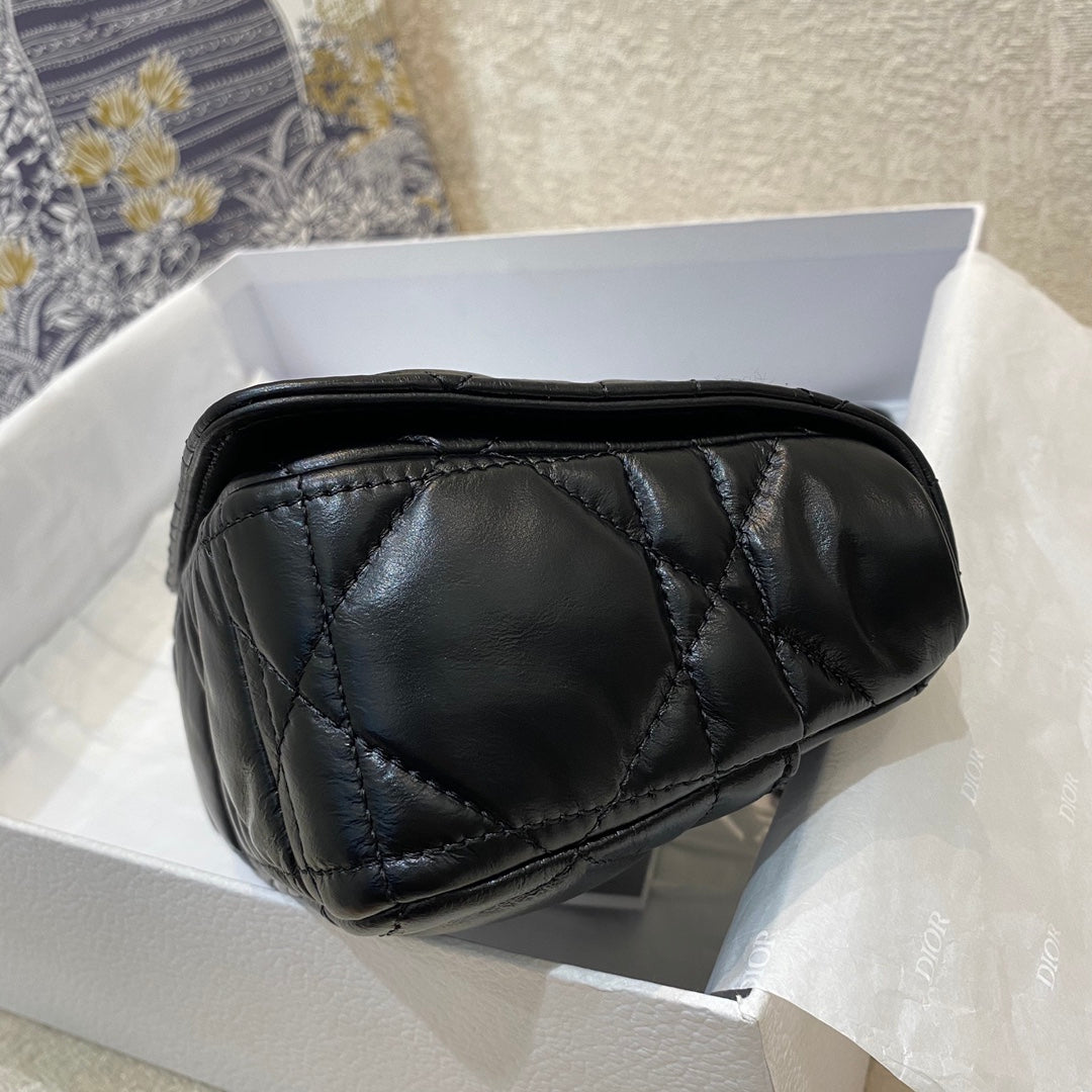 Dior-Caro 菱格紋 胖胖包 小號 黑色
