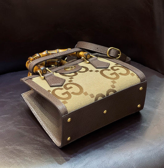 古G家-竹節包 迷你號 帆布G花 20x16x10cm
