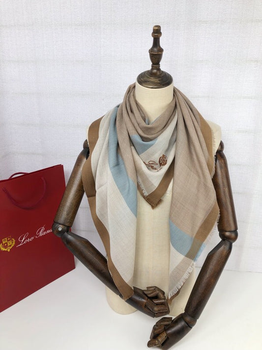 L-Piana-拼接氣質圍巾 110*110cm 100%羊毛 灰色