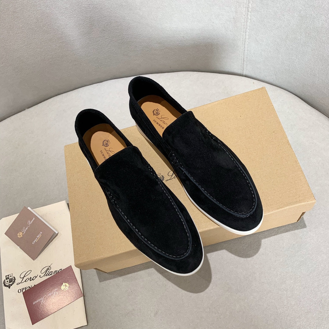 Loro p1ana-羊絨復古平底鞋 男款 黑色