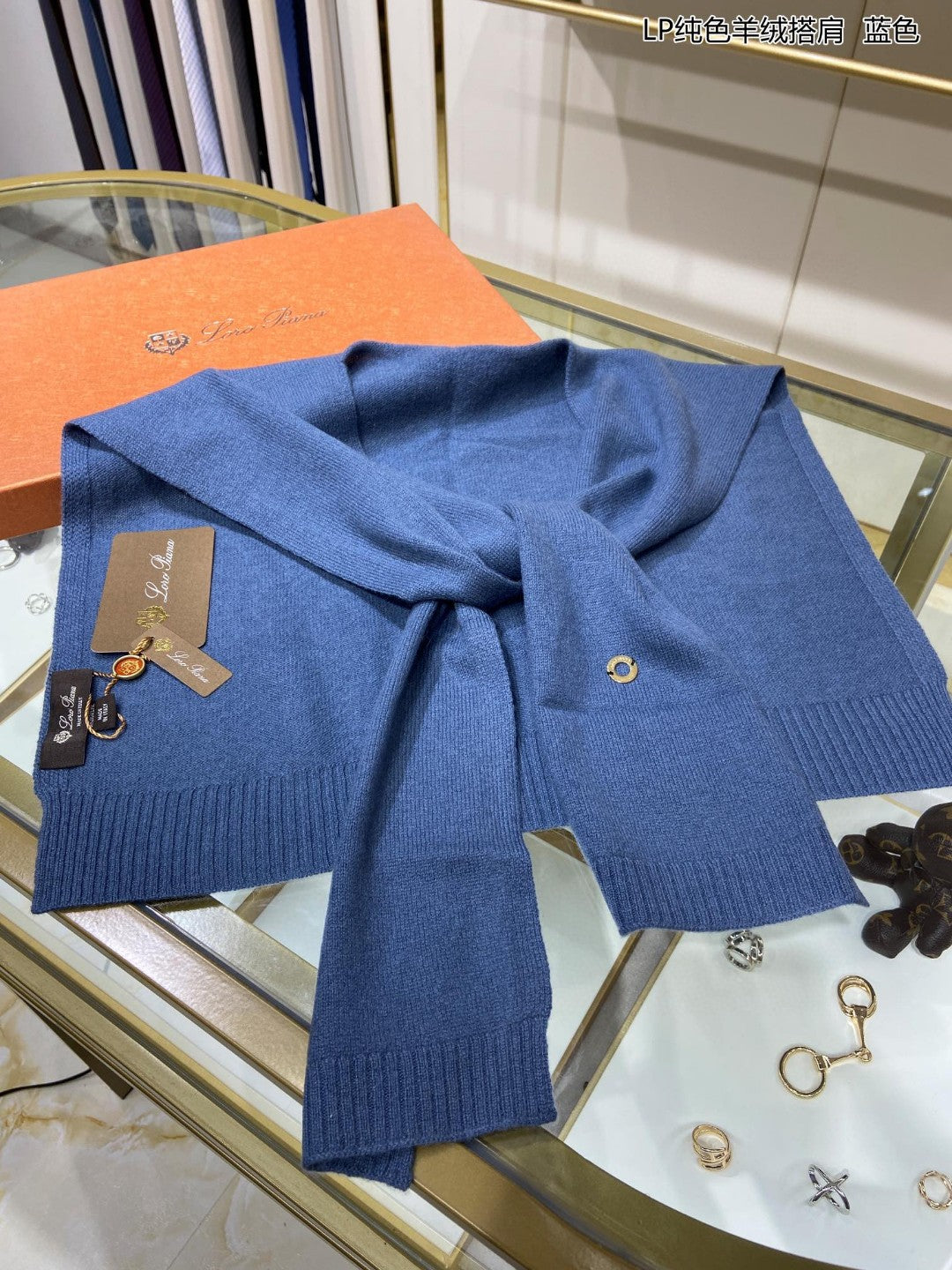 L-Piana-純色羊絨披肩 100%康賽妮山羊絨 藍色