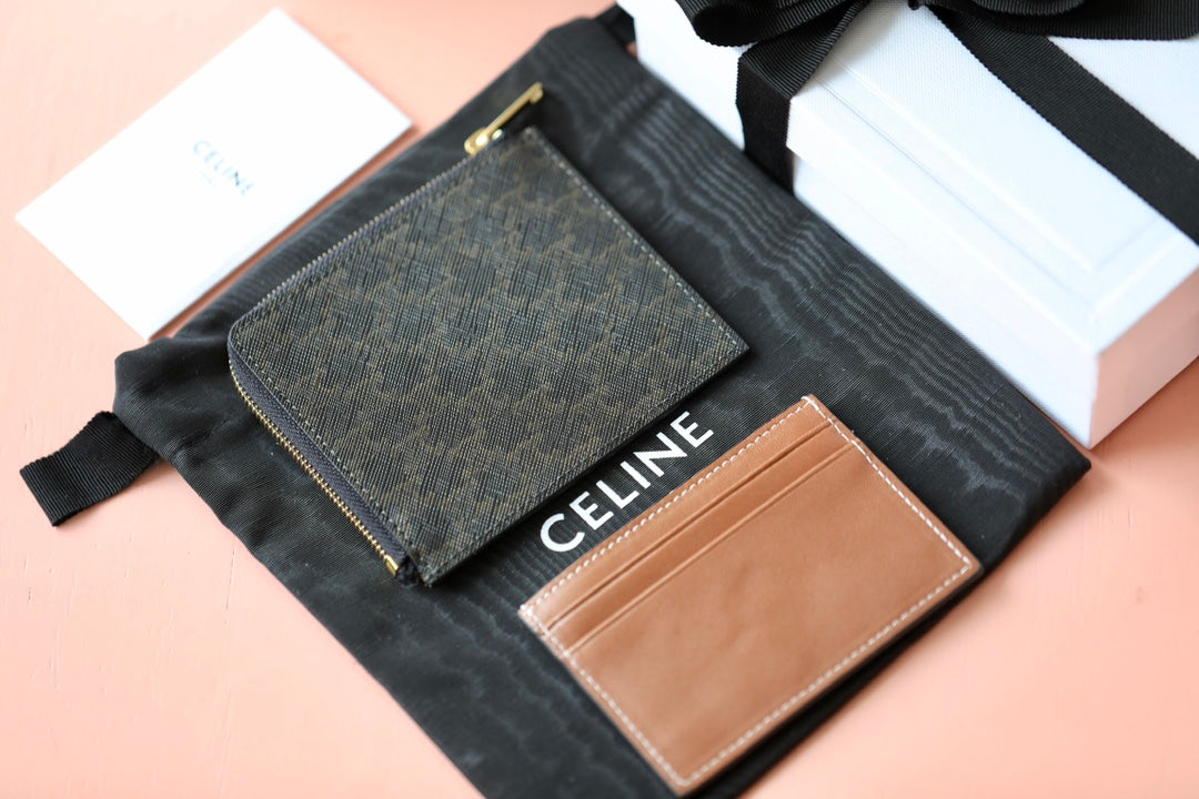 Celine TRIOMPHE人造革和羊皮革拉鍊袋