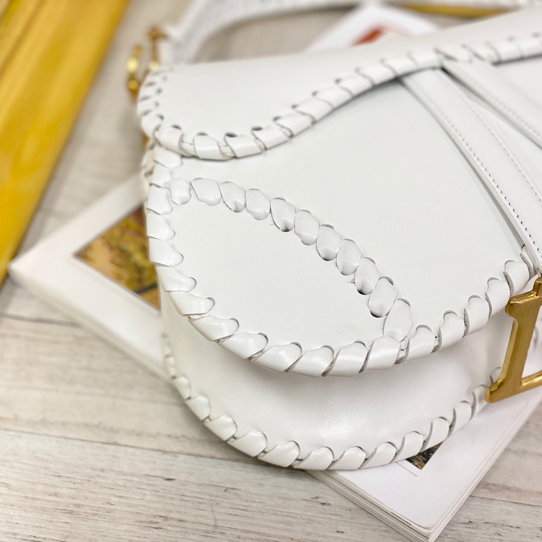 Dior Saddle 馬鞍包-編織-大號白色-25.5cm