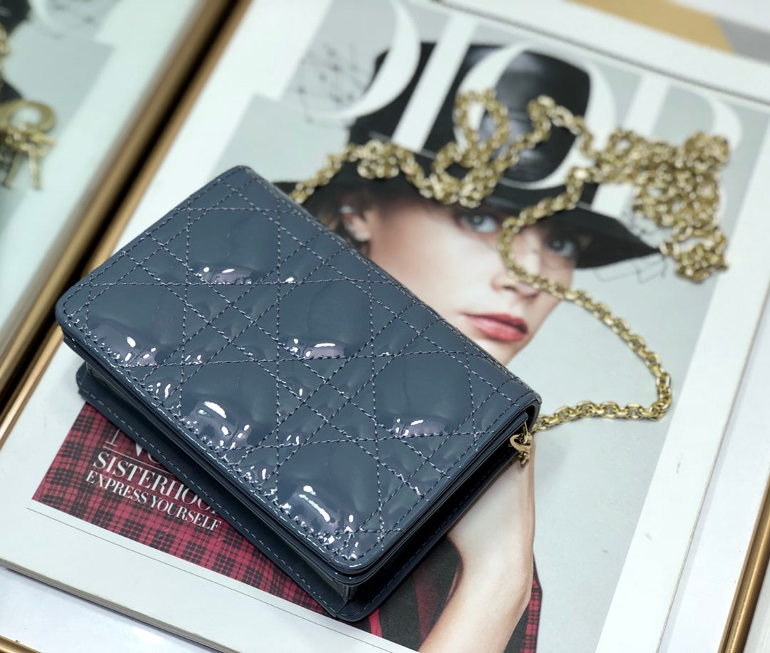 Dior Lady Dior Nano 鏈條卡包／腰包-深藍