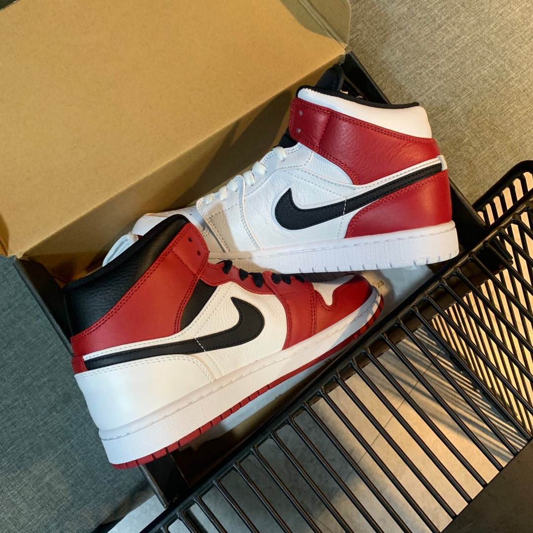 N1K- AJ 1 mid 中筒板鞋 休閒鞋 白紅色