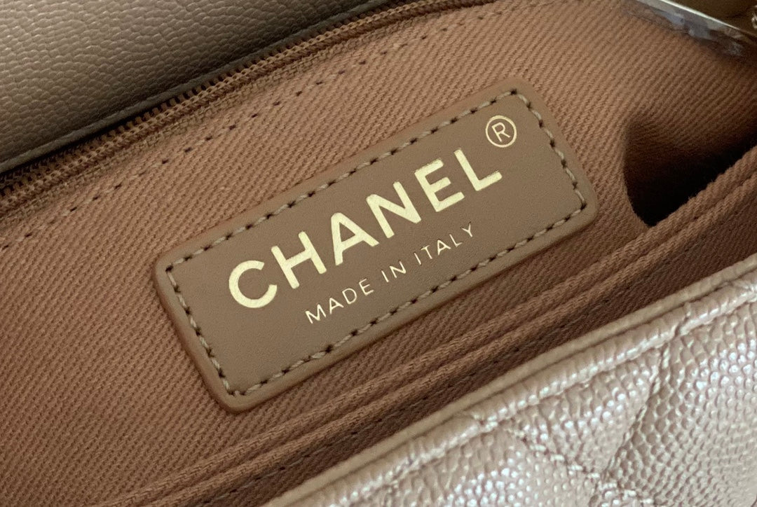 Chanel coco handle CF 小號-杏色牛皮-香檳金扣
