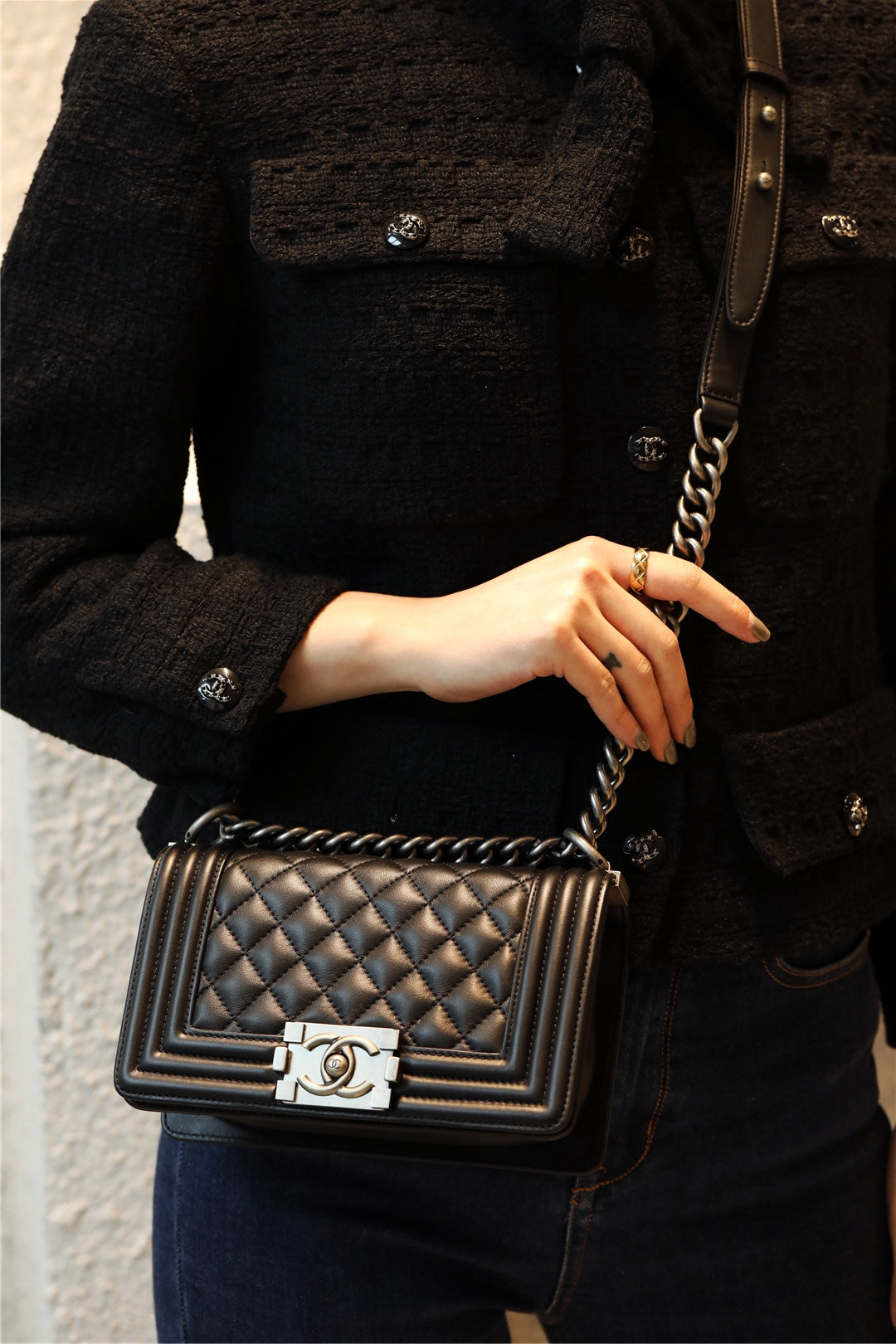 Chanel Leboy Mini-黑色胎牛皮-復古銀扣