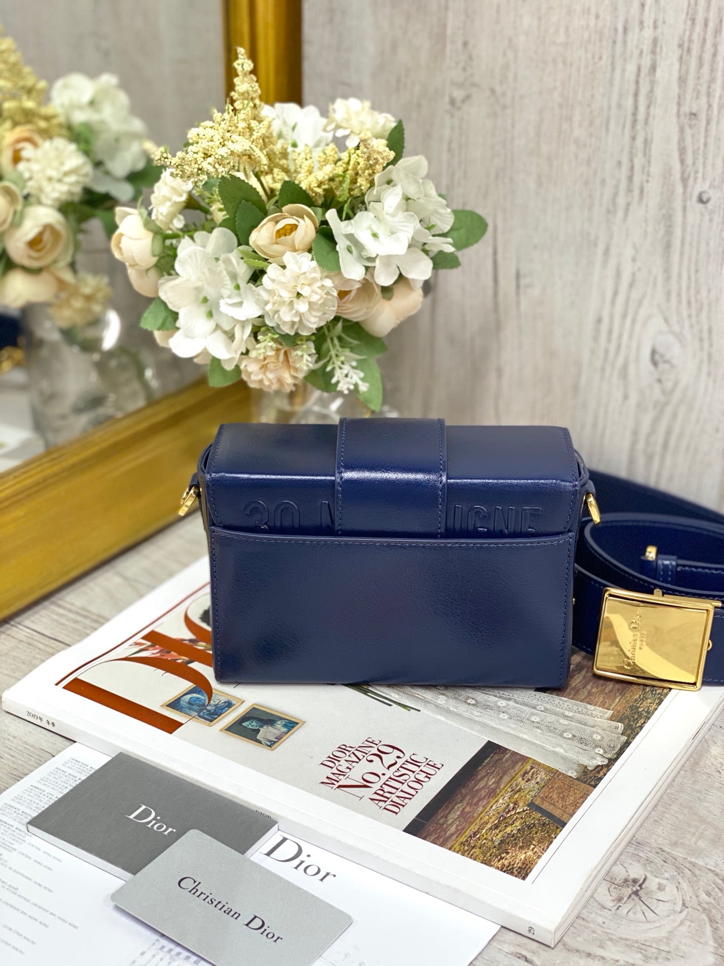 Dior 蒙田 Mini Box-金扣-17.5cm-深藍