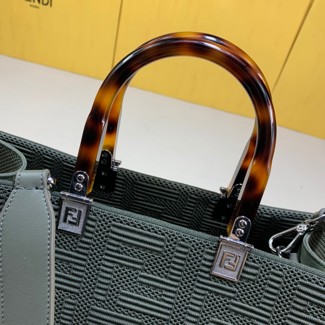 芬F家-Fendi Sunshine-中號灰綠色網眼手提袋