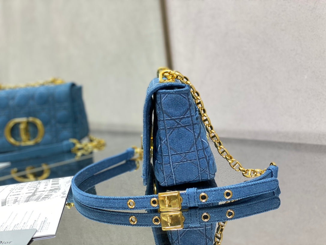 Dior Caro 小號20cm-牛仔藍