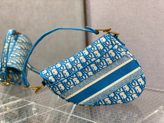 Dior Saddle 馬鞍包-刺繡-小號藍色-25cm