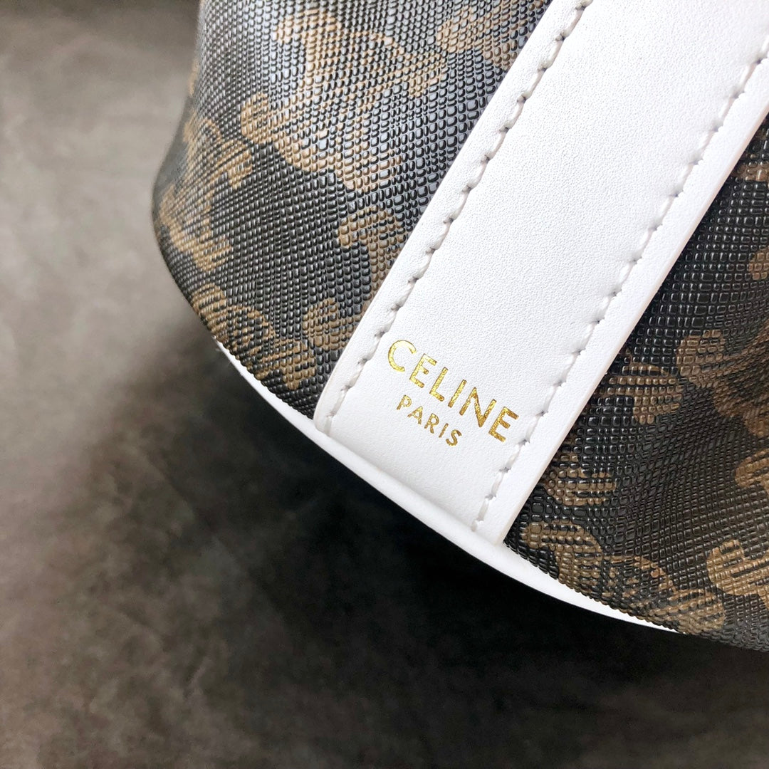 Celine TRIOMPHE帆布小號抽繩包-白色老花