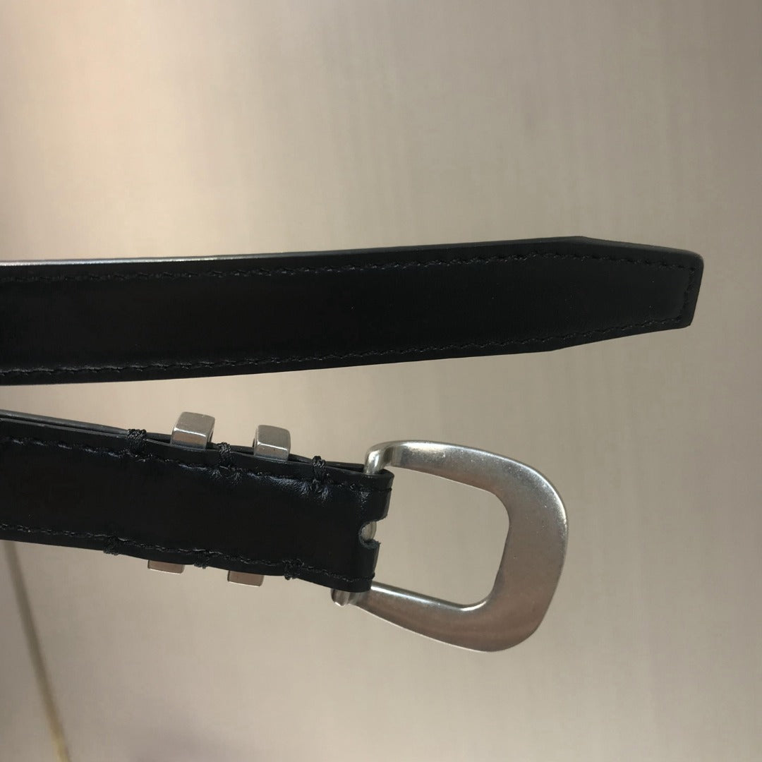 賽C家-黑色銀扣皮帶-1.8cm