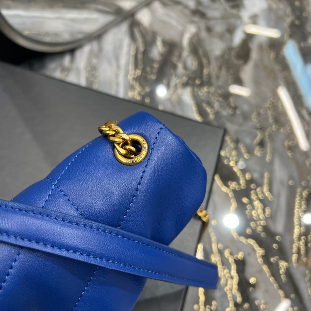 聖Y羅-絎縫小羊皮包 電光藍金扣 小羊皮 23cm