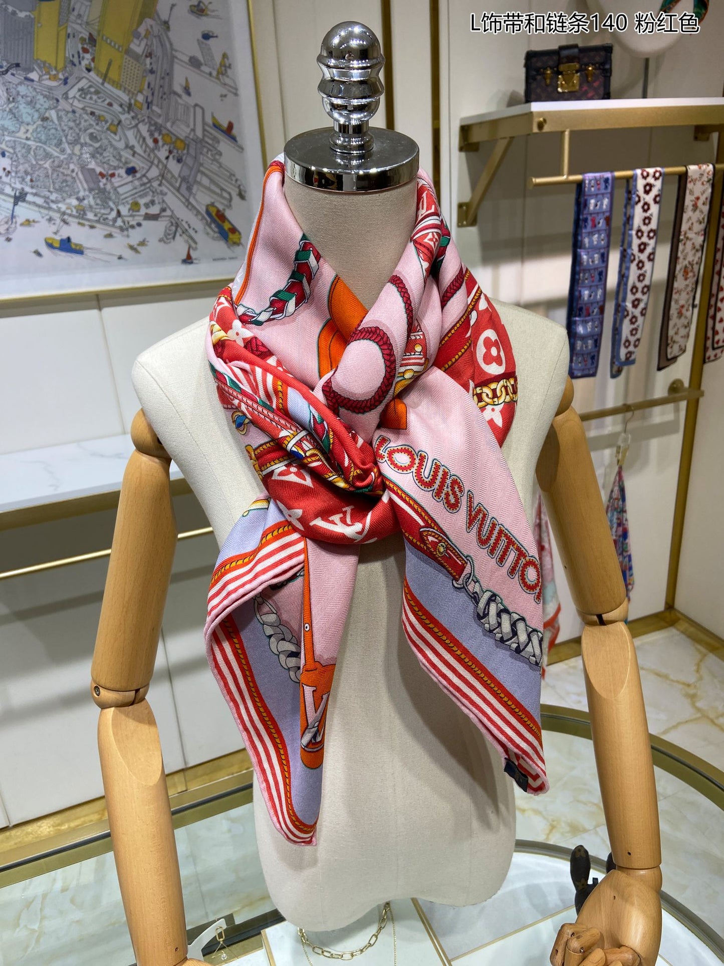 路L家-飾帶和鏈條 雙面Monogram Forever羊絨方巾 140cm