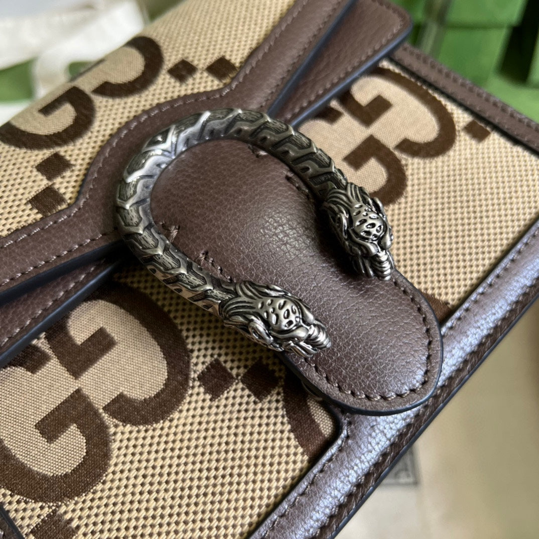 古G家-Dionysus 酒神單肩包 20x15.5x5cm 棕色大G帆布。