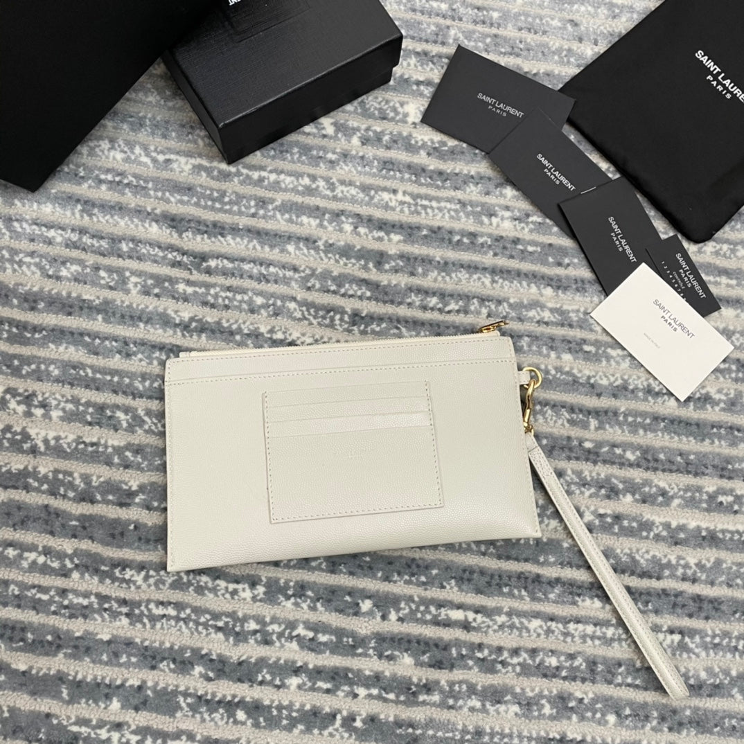 YSL Monogram 手拿包-白山形紋金扣