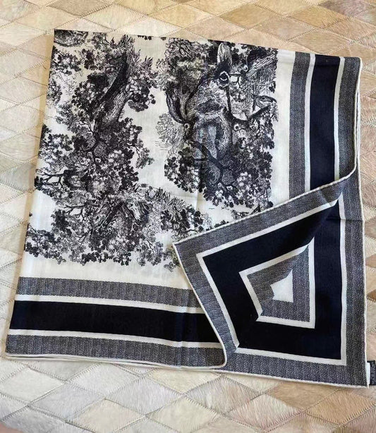 迪D家-茹伊叢手繪絲絨方形圍巾 110*110 cm