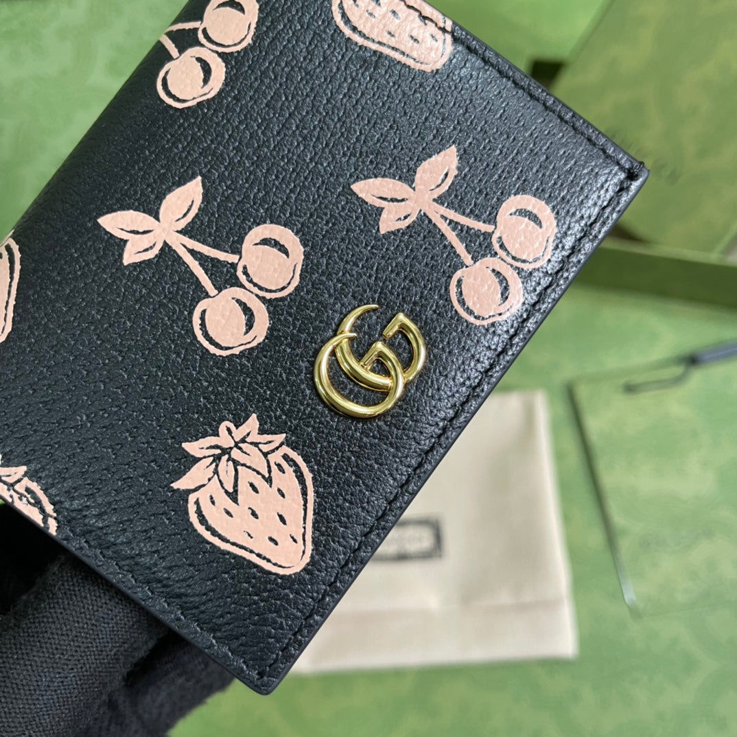 Gucci 黑色水果圖案短夾