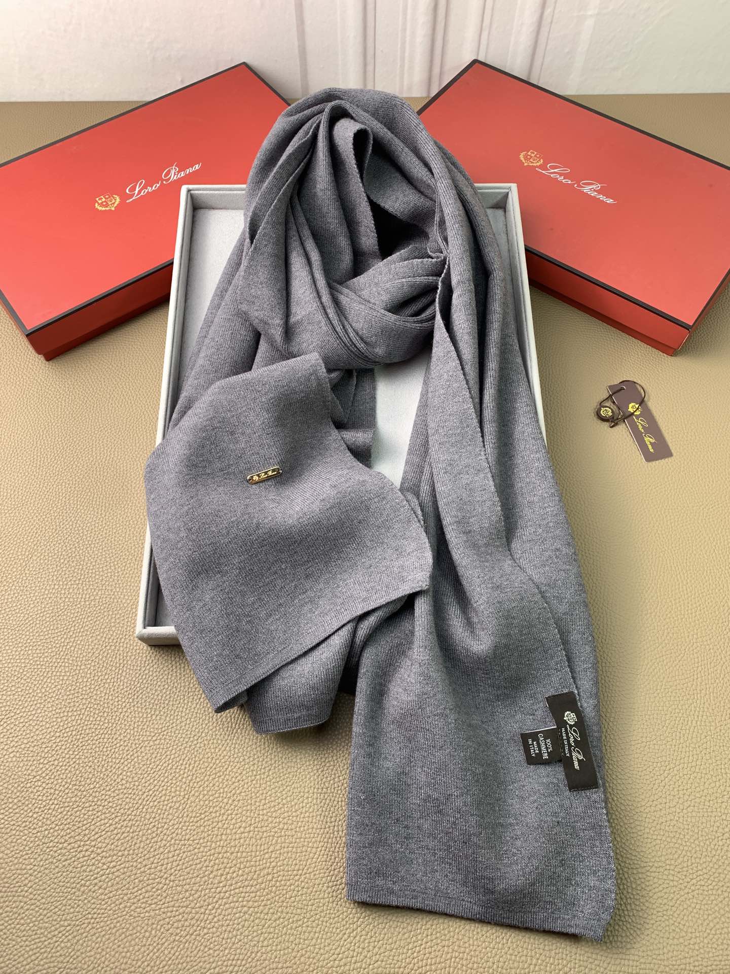 L-Piana-素色羊絨圍巾 65*190cm 100%羊絨 灰色