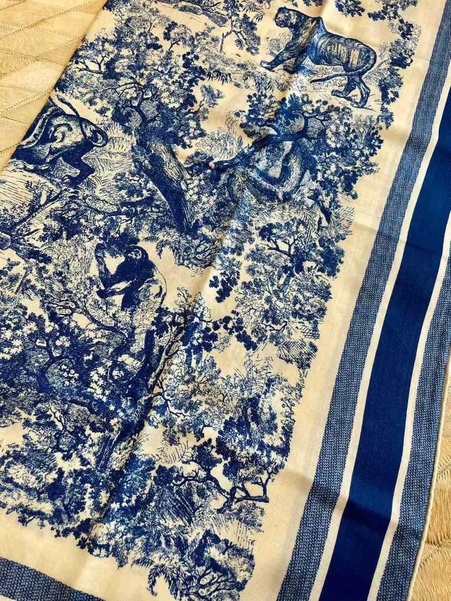 迪D家-茹伊叢手繪絲絨方形圍巾 110*110 cm