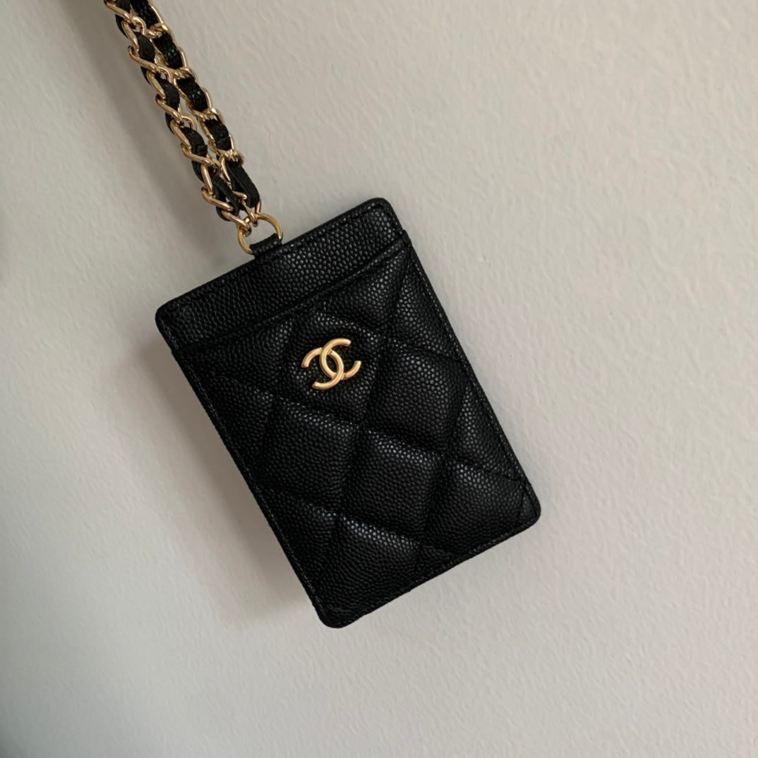 Chanel 證件套-黑色荔枝皮金釦