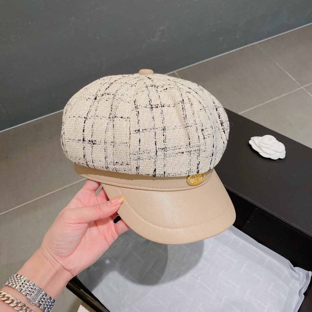 賽C家-格紋鴨舌貝雷帽 白色