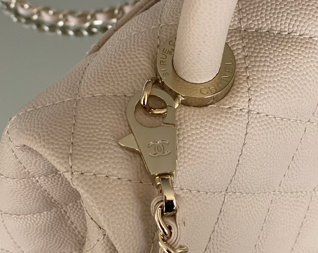 Chanel coco handle CF 小號-米白色牛皮-香檳金扣