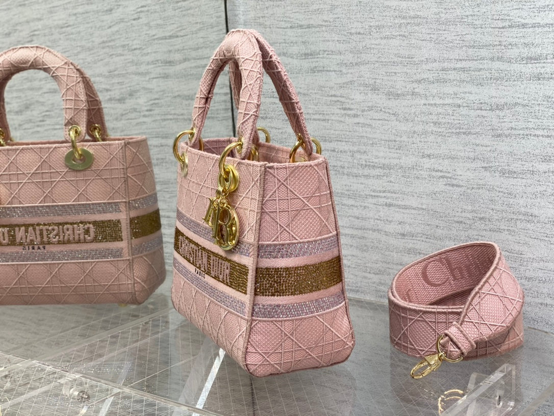 迪D家 Lady D-Lite黛妃包-刺繡粉金色-24cm