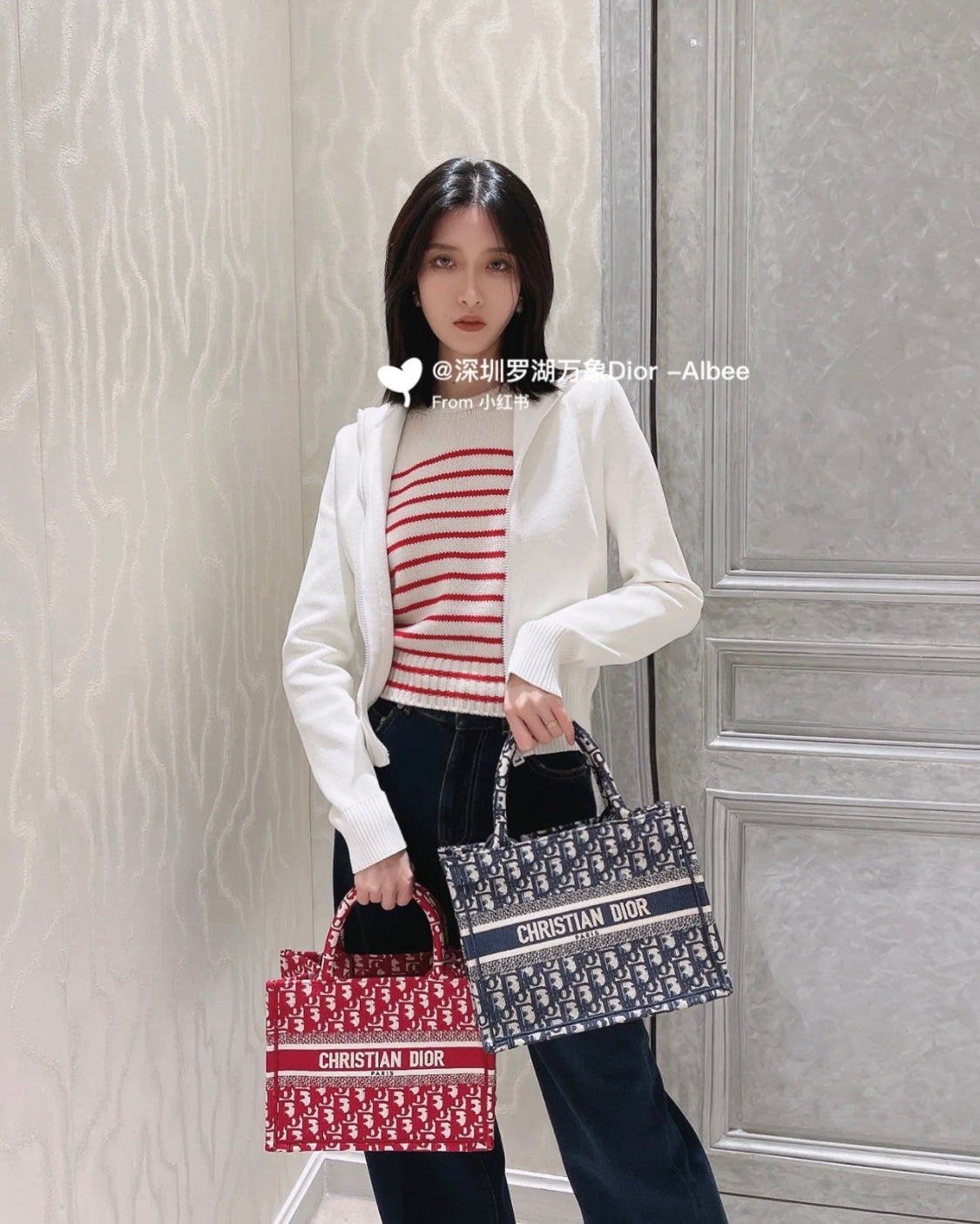 迪D家 Book Tote-小號36.5cm-紅色老花 上身圖