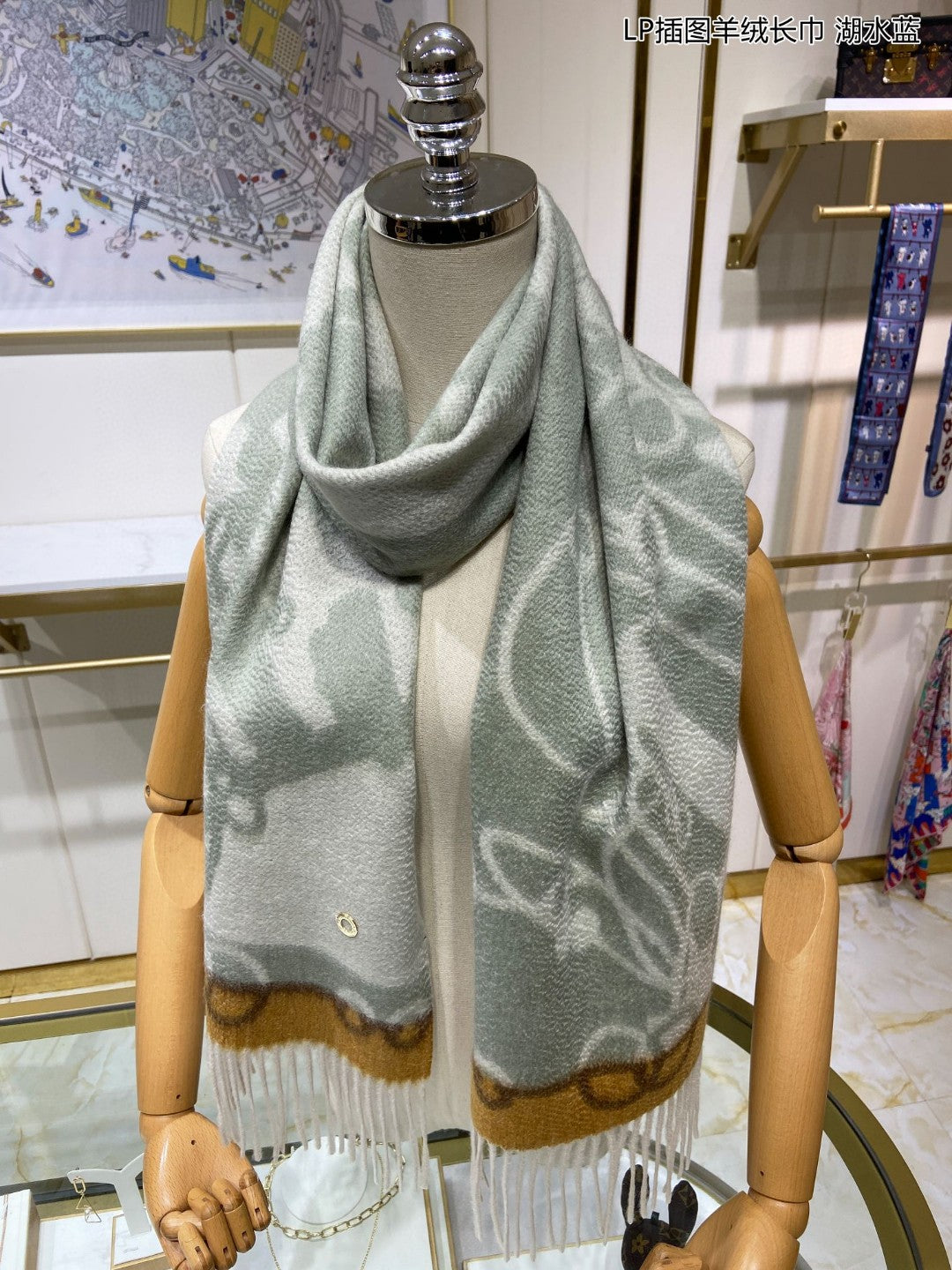 L-Piana-插圖羊絨長圍巾 33*190cm 100%羊絨 灰色
