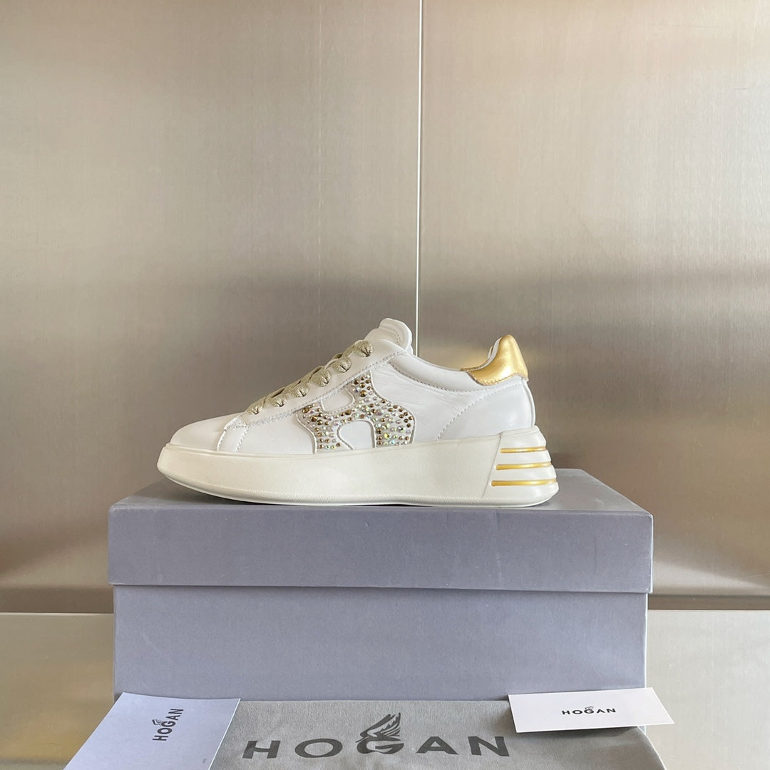 Hogan-2022早春新款 厚底休閒鞋 白色金尾