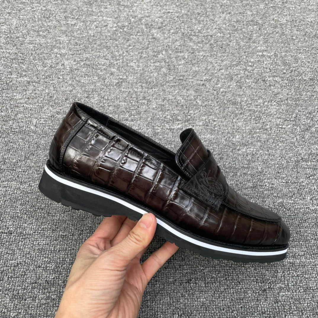 Ber-鱷魚壓紋 皮鞋 咖色