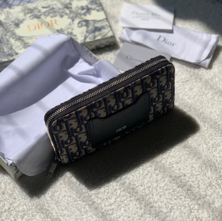Dior 老花帆布 拉鍊長夾
