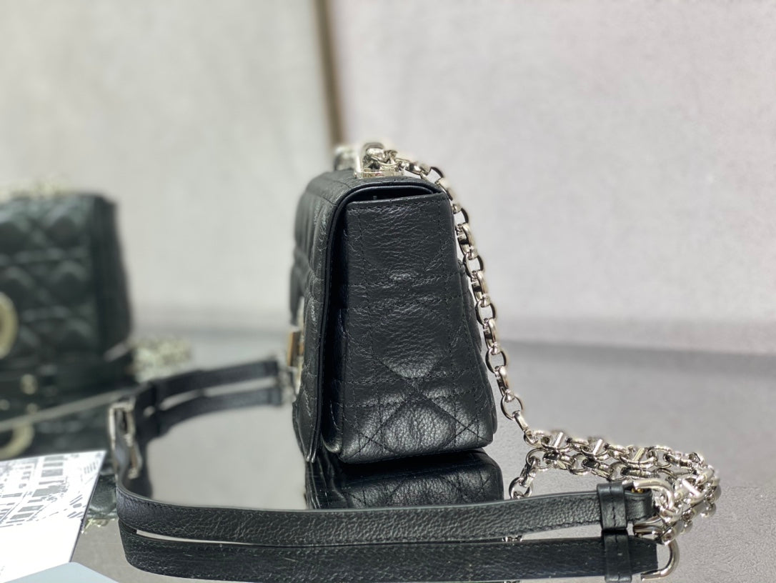 Dior Caro 小號20cm-黑色銀扣小牛皮