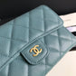 Chanel CF 三折中夾-霧霾藍荔枝皮金釦