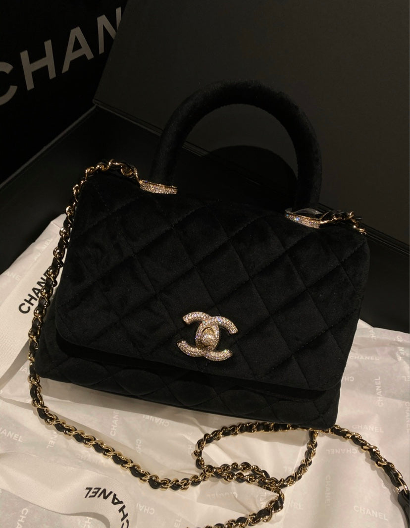 Chanel mini coco handle-黑色絲絨鑽扣