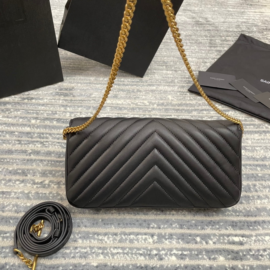 YSL  Kate 99絎縫小羊皮手袋-黑色金扣