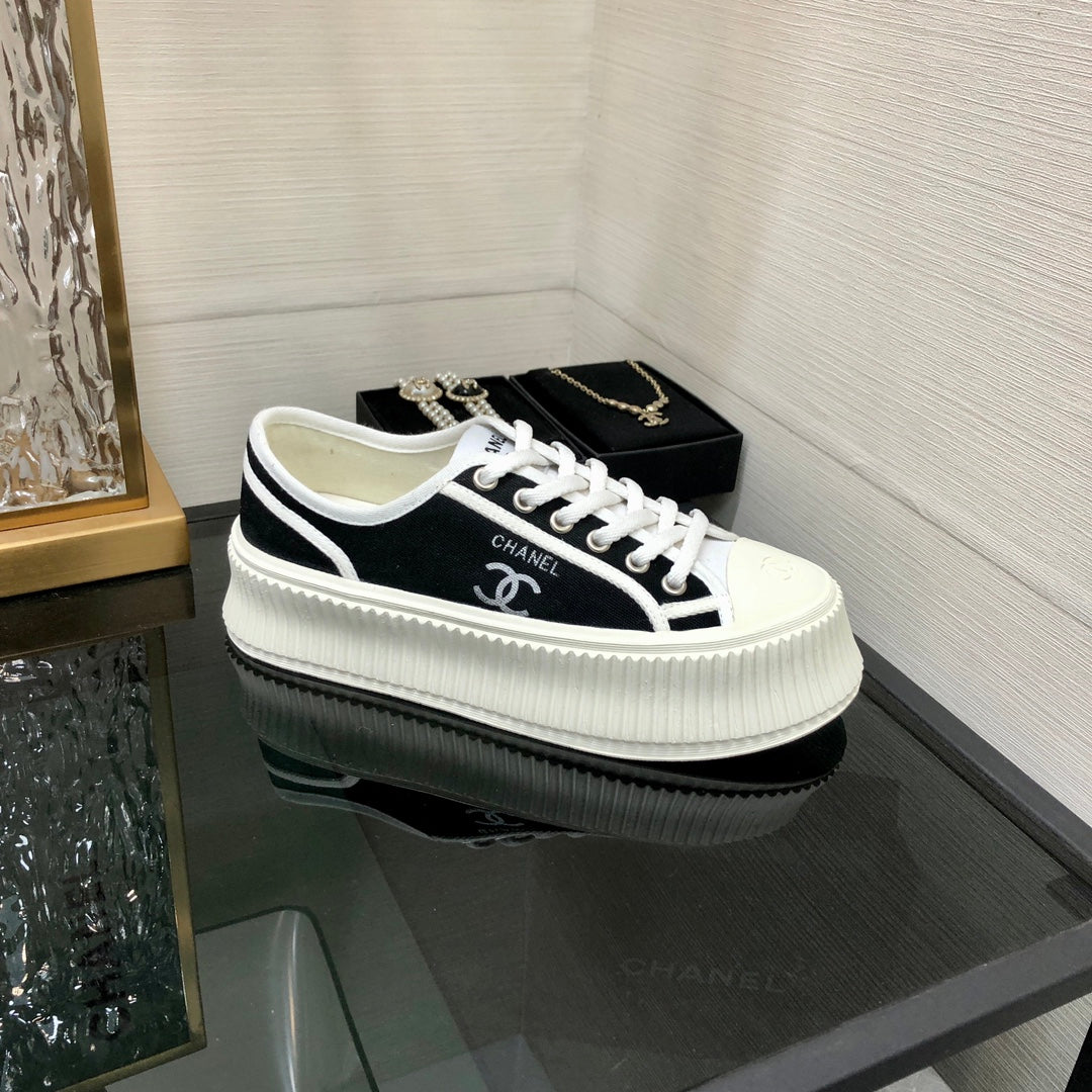 小香家-2023春夏新款 厚底帆布鞋 黑色