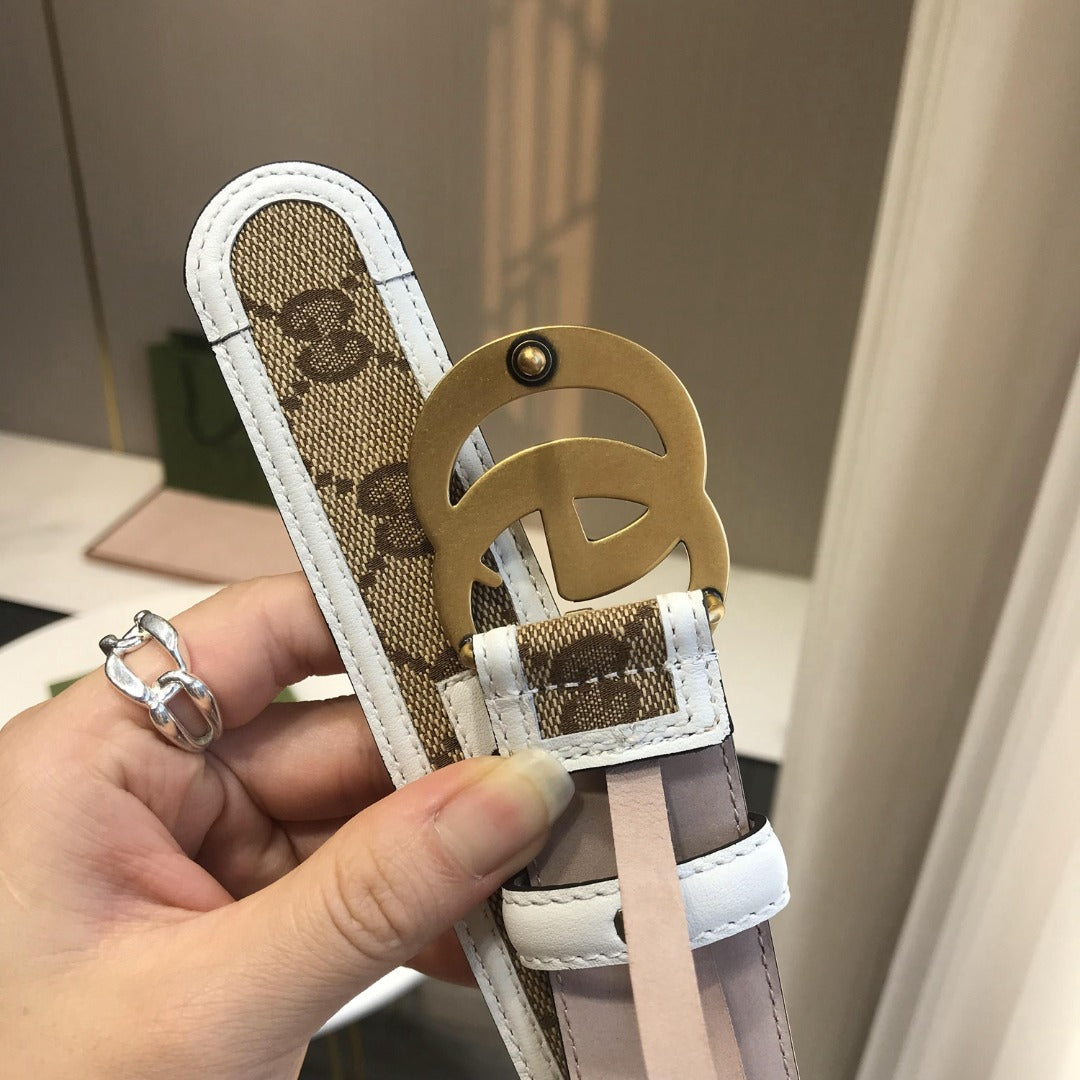 古G家-白色皮帶-3.0cm