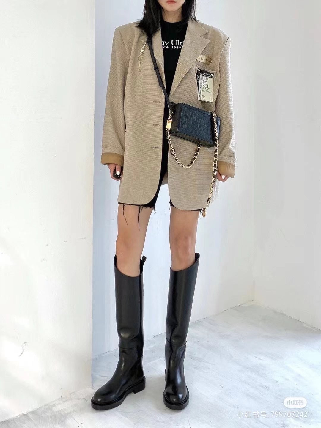 Jil sander-牛皮斜切面及膝靴 上身圖