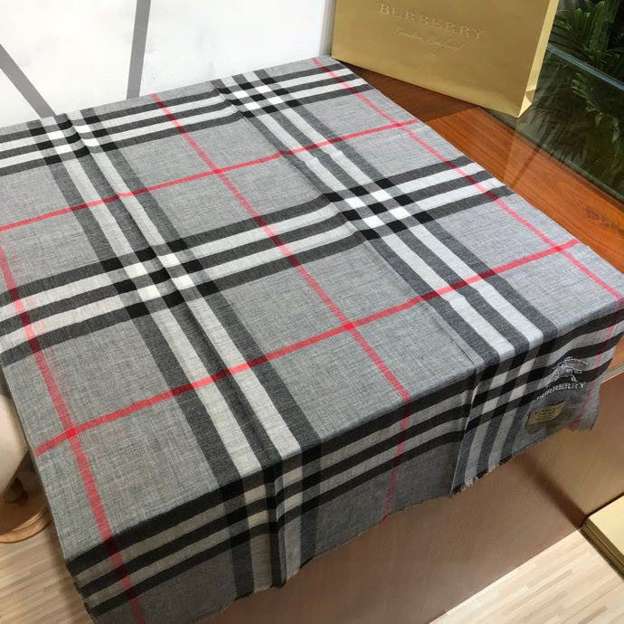巴B家-經典版戰馬繡標圍巾 90*210cm 100%羊絨 灰色
