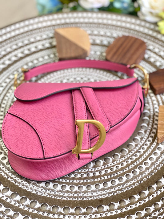 Dior Saddle 馬鞍包-手掌紋-小號桃紅色-19.5cm