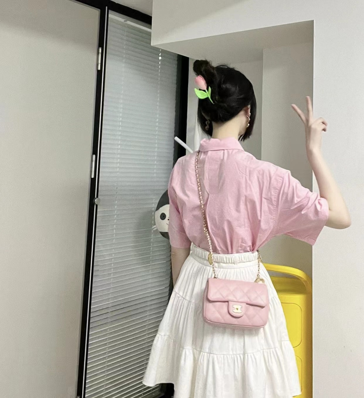 小香家-2022秋冬新款 CF愛心吊墜鏈條包 限量版 粉色 大號
