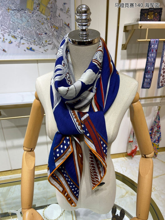 小愛款-馬鐙競賽方形圍巾 140*140cm 70%羊絨+30%真絲
