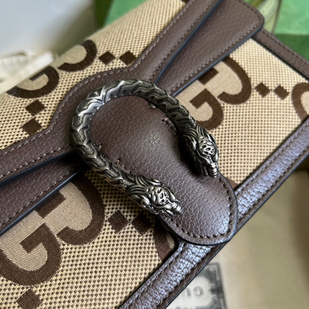 古G家-Dionysus 酒神單肩包 25x13.5x7cm 棕色大G帆布