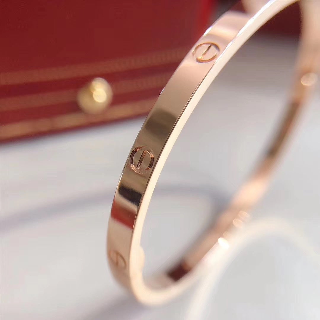 Cartier Love細版手鐲-玫瑰金/白金-無鑽