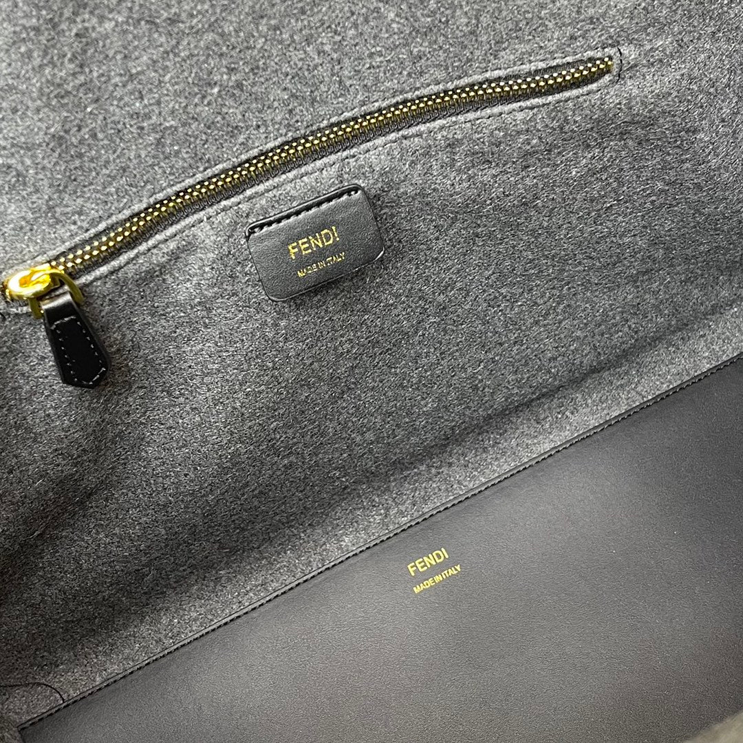芬F家-Fendi Sunshine-中號灰色燙印牛皮手提袋