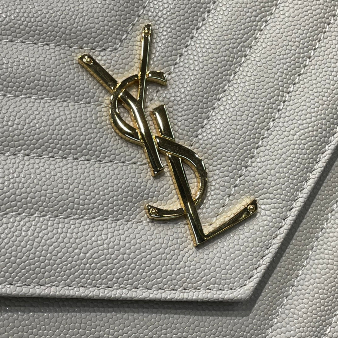 YSL_魚子醬手拿包-白色金扣