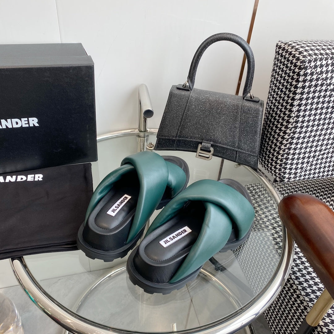 Jil sander-羊皮厚底麵包拖鞋